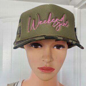 Embroidered Camo Foam Trucker Hat "Weekend Girl".  Adjustable back.
